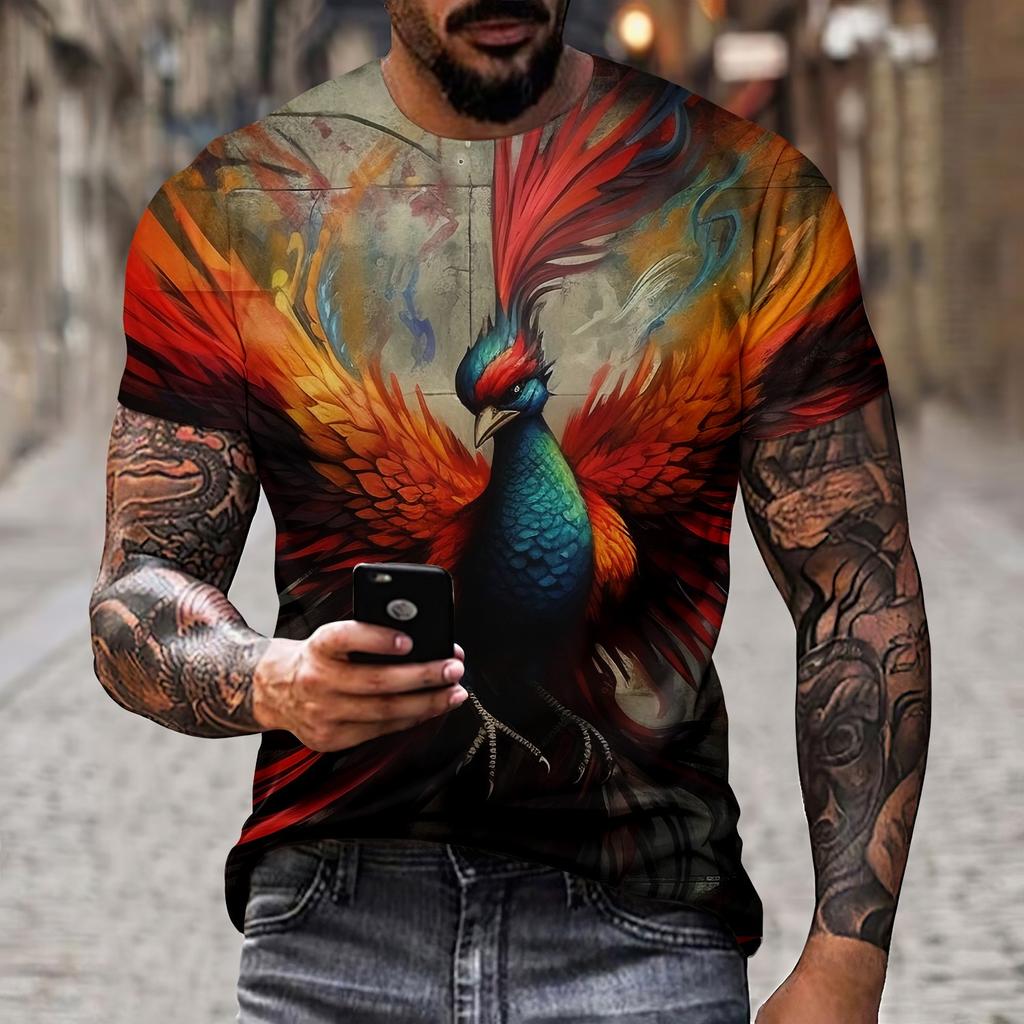 Summer Men's T-shirt 3D Phoenix Print Personalized Soft Breathable Comfortable Cool Street Polyester Short Sleeves Tees Tops