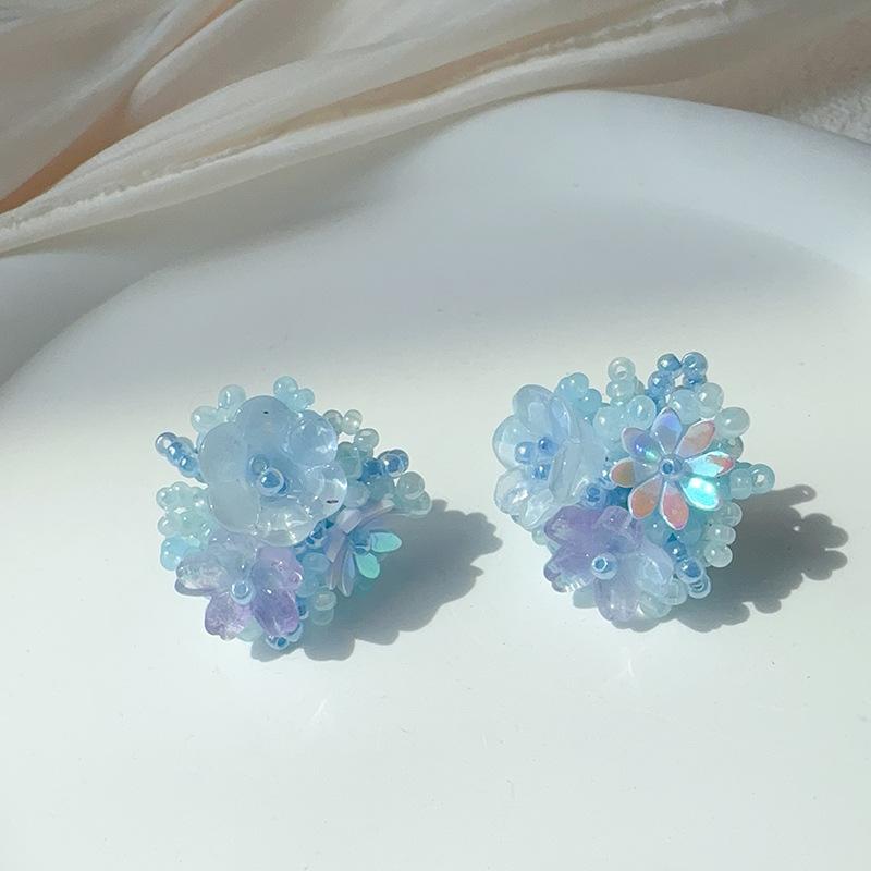 

1 Pair Colorful Summer Sweet Simulated Beads Flowers Earrings Women Girls Fashion Ear Stud Jewelry Accessories Beach Jewelry Set синий