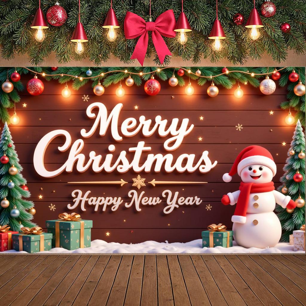 Merry Christmas Banner Gift Box Ornament Christmas Banner Happy New Year Banner Colorful Bauble For New Year Celebration Indoor