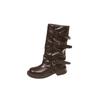 Retro belt buckle trouser boots women's 2025 autumn and winter new models but knee high knight boots slim pile boots