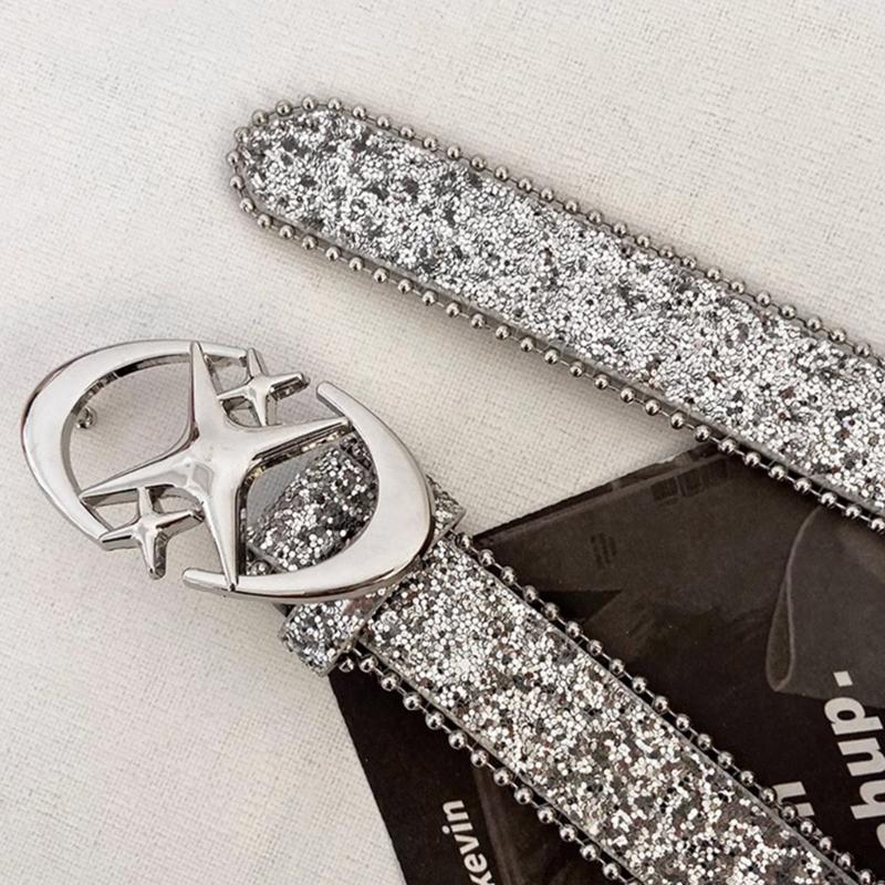 Shinning Adjustable Buckle Waist Belts for Jeans Adjustable Belt for Cowboy Cowgirl Teens Female Jeans Skirt Waistband