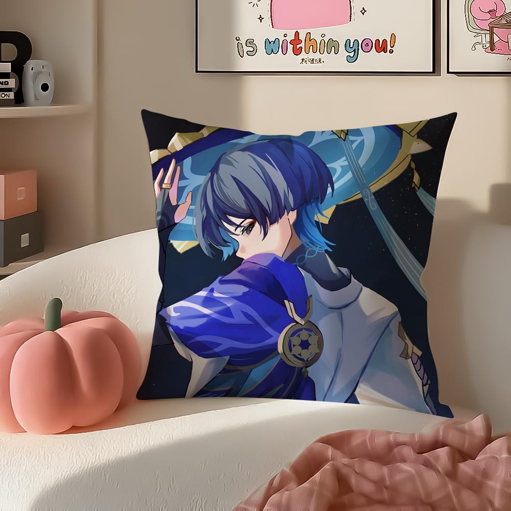 Game Genshin Wanderer Scaramouche Cushion Cover Pillowcase Short Plush Invisible zipper Room Sofa Cushion Cover