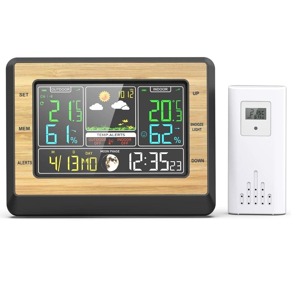 Black Wireless Weather Station Atomic Clock Digital Weather Station Weather Forecast Station