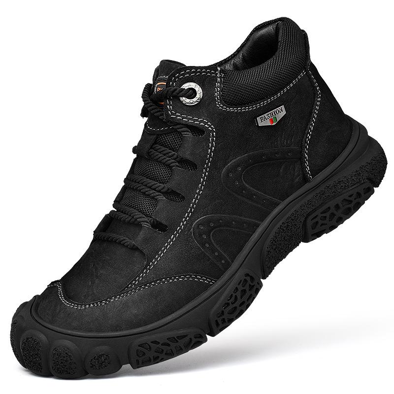 Men's Winter Cowhide Martin Boots with Thick Soles and Plus Velvet Lining for Snow and Outdoor Mountaineering