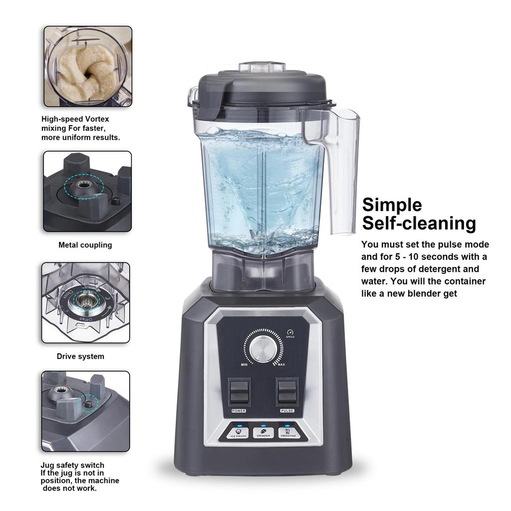 Biolomix T5800 Professional Countertop Blender, 2200W High Power, 2L BPA-Free Jar, 6 Stainless Steel Blades, Stepless Speed & Pulse