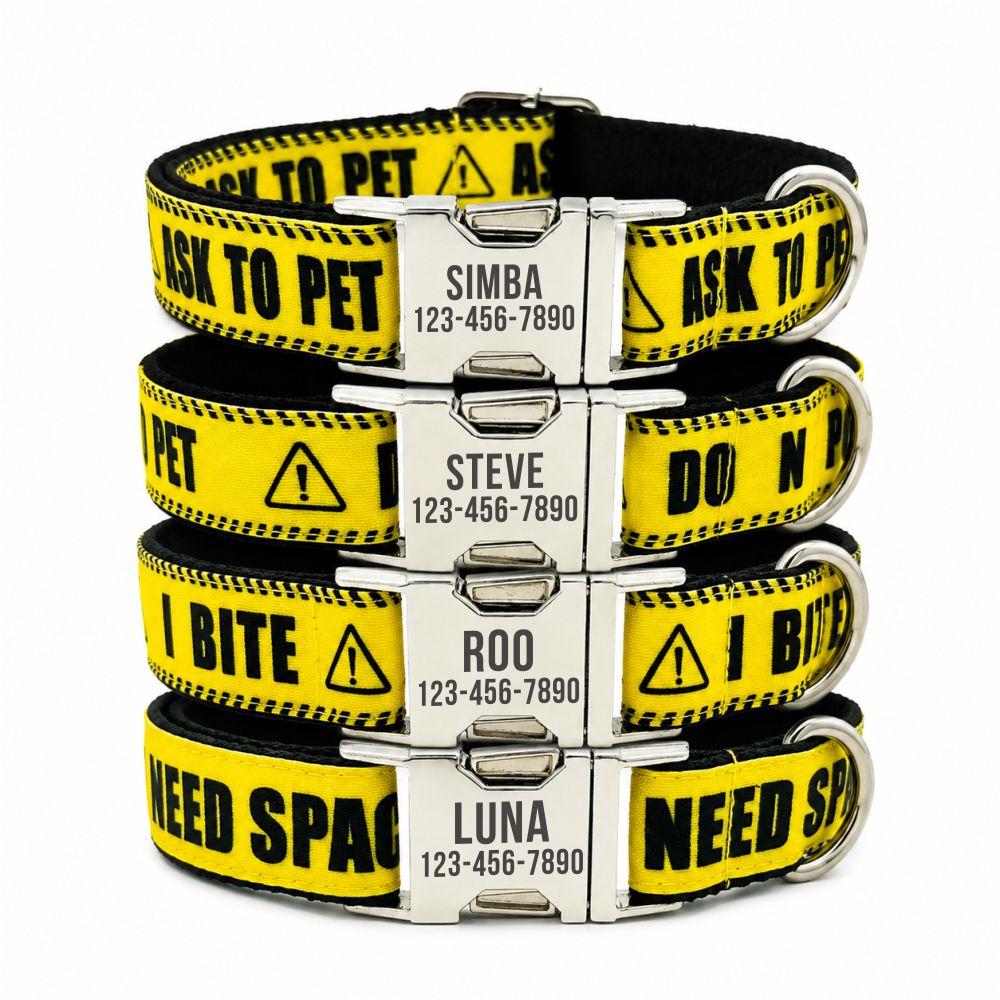 Personalized Pet Collar Warning Sign DO NOT PET I Need Space Custom Puppy Cat Name ID Tag Adjustable Basic Dog Collars 7