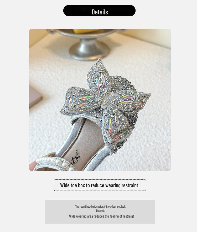 2026 New Rhinestone Bow Princess Leather Sandals for Girls