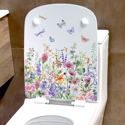1 pieza de pegatinas de pared con diseño de plantas verdes, flores y mariposas, para baño, inodoro, sala de estar, armario, decoración del hogar, autoadhesivas.