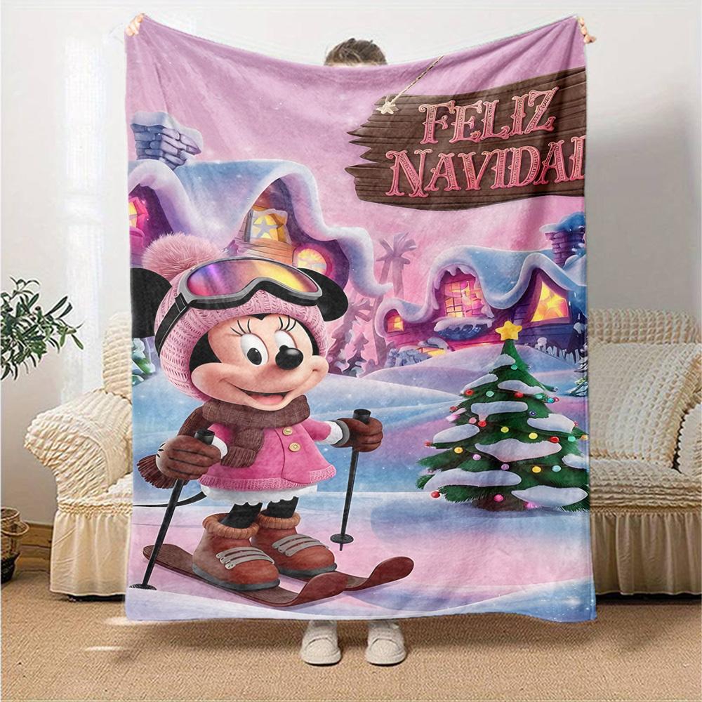 1pc Minnie Mouse Christmas blanket Lightweight Flannel Throw for Sofa Bed Travel Camping Livingroom Office Couch Chair
