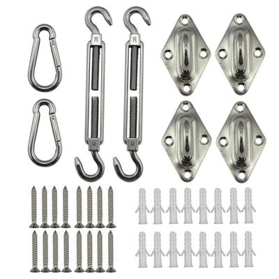 40pcs Sun Shade Sail Canopy Hardware Kit 304 Stainless Steel Turnbuckle Pad Eye Carabiner Clip Hook Screws Silver