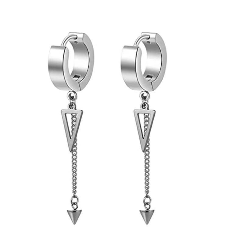 Men s Cross Explosion Stainless Steel Triangle Ear Clip with Hexagram & Chain Cone