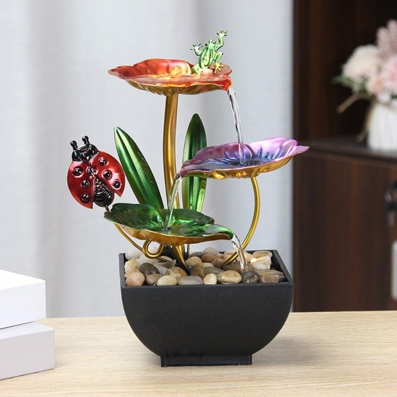 Schreibtischbrunnen Indoor Wasserfallbrunnen Blumen-Thema 3-stufig Tischbrunnen Heimdeko für Meditation Entspannung