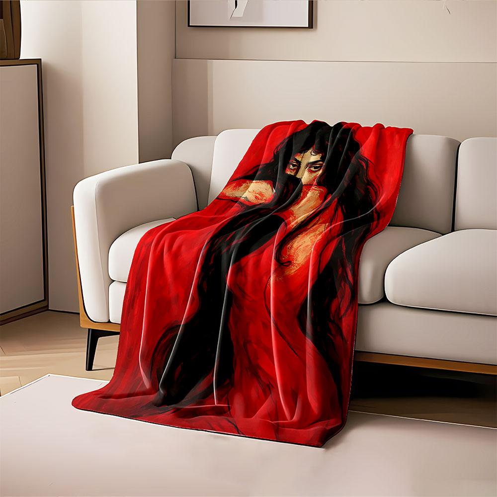 Mysterious Woman In Red for All Seasons Blanket Lunch Break Throw Gift
