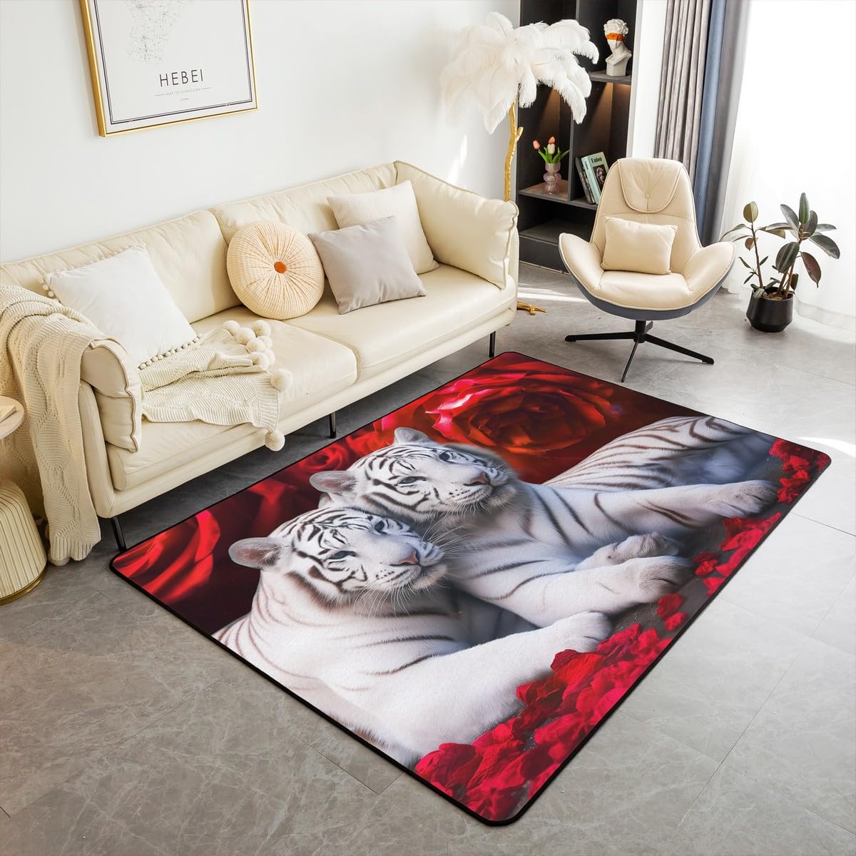 

Eiffel Tower Area Rug for Living Room Bedside, Romantic Paris Street Non Slip Carpet, Sweet Couple Lover Red Flowers Floral Accent Rug, Fren 100cm x 120cm
