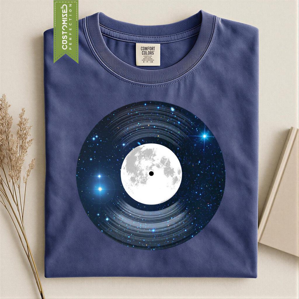 Space Moon Vinyl Shirt, Funkalicious Astronaut Tee, Comfort Colors® Music Record T-Shirt