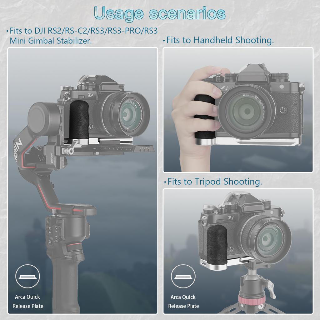 Haoge MHG-ZFW Hand Grip for Nikon Zf Camera L-Shaped Bracket Ergonomic Silicone Side Arca-Swiss Quick Release Plate DJI RS Gimbal