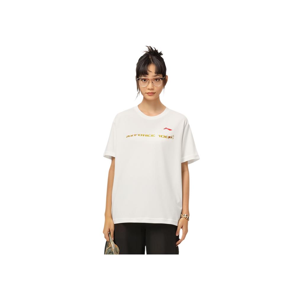 Li Ning Badminton Series Daily Training Logo Print Crew Neck Pullover Short Sleeve T-Shirt Unisex T-Shirt Standard-White AHST897-2