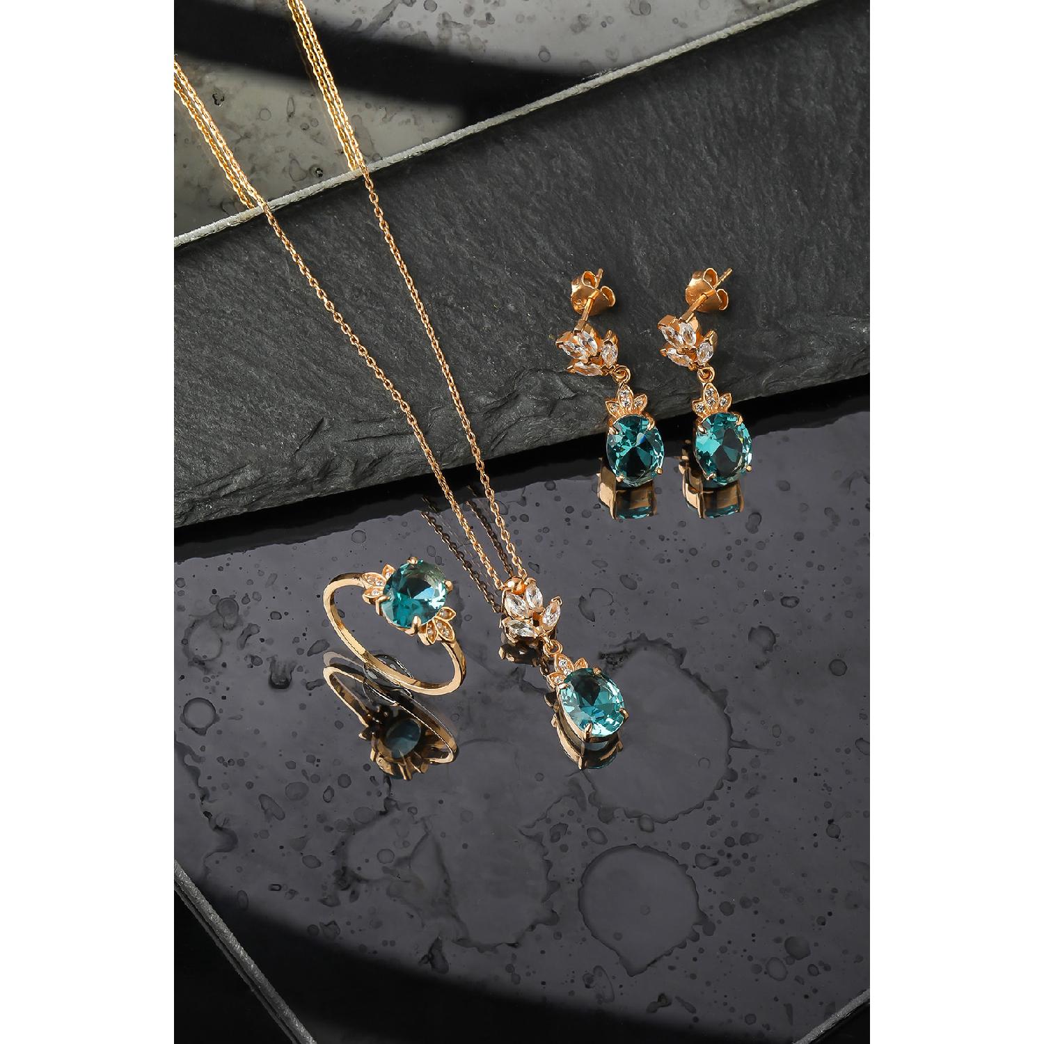 

925 Серебряный Овальный Аквамарин Камень Модель Лотос Комплект Ювелирных Изделий 10