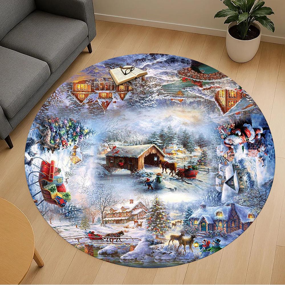 1 Stück Weihnachts-, Wintermotiv Runde Büroteppiche, Runde Teppiche unter Stühlen für Wohnzimmer, Schlafzimmer, Badezimmer Dekoration Teppich 091803