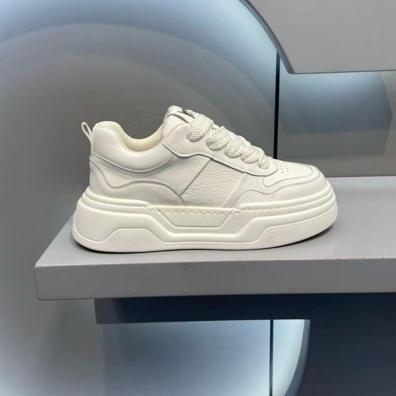 Spring low-top leather thick-soled lace-up casual board shoes trendy shoes flat-heeled outdoor shoes