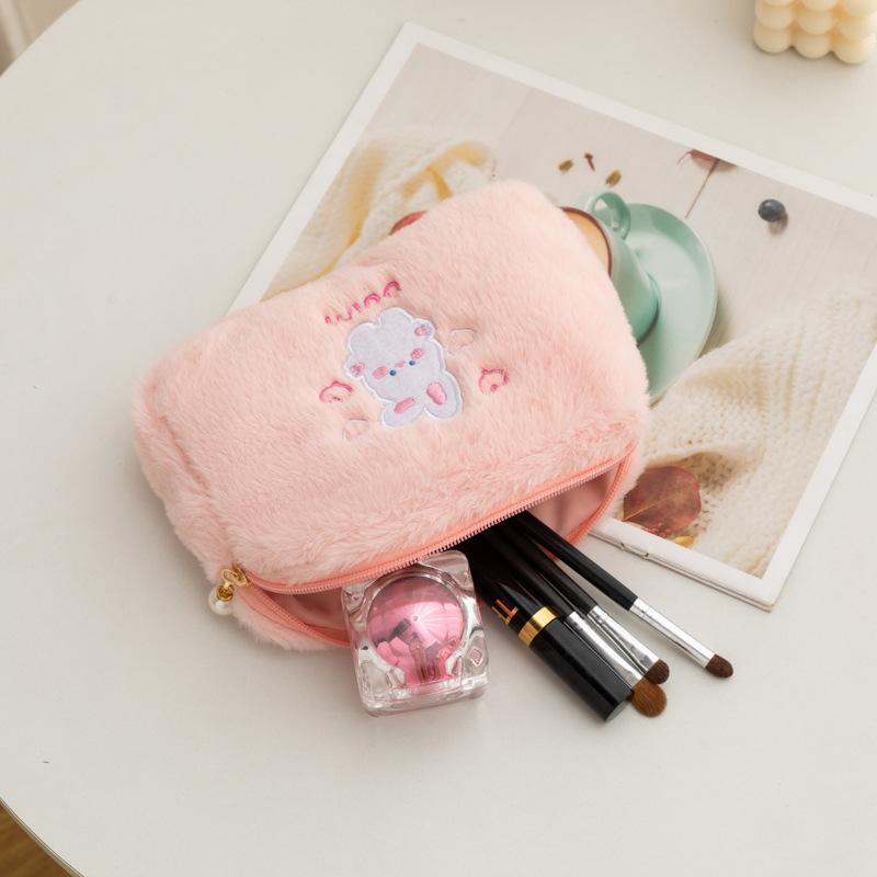 Ins Plush Makeup Bag Women Cosmetic Organizer Bags Cute Bear Travel Wash Bag Girl's Large Capacity Pencil Case Stationery Pouch