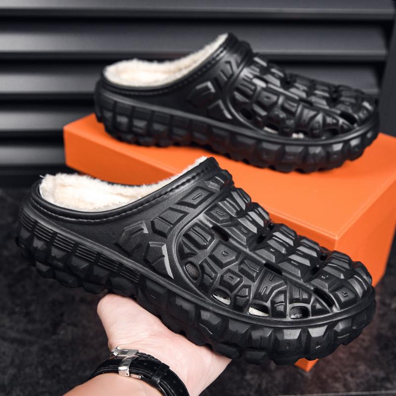 Fashion Autumn and Winter Waterproof Cotton Slippers Men's Bags and Home Slippers Indoor Confinement Shoes Plush Couple Shoes
