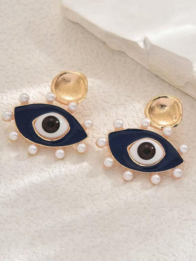 1 Pair Vintage Pearl Enamel Glazed Stud Earrings, Retro Niche Earrings