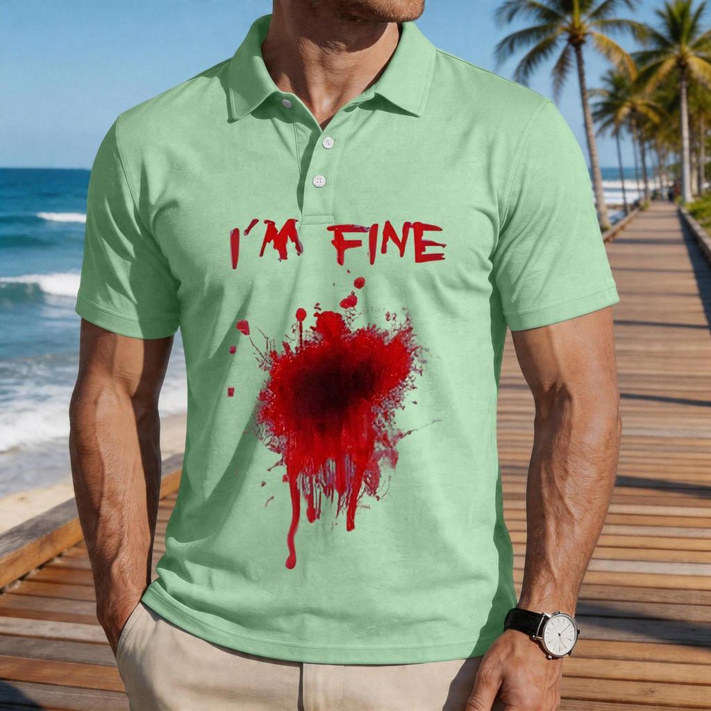 Men's Casual Short Sleeve Polo Shirt Loose Fit Halloween Themed Graphic Print Comfortable Lightweight Top
