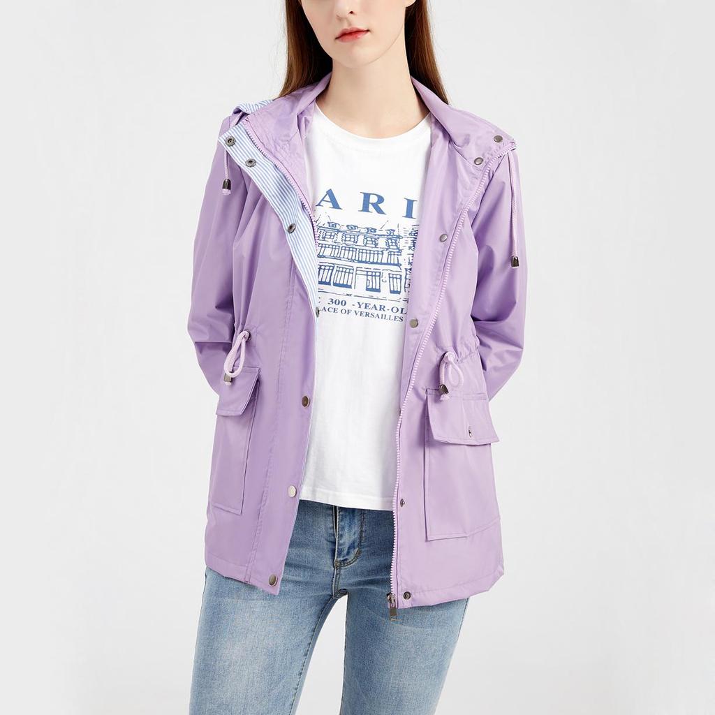 Women's Outdoor Hiking Jacket Lightweight Water Repellent Windbreaker with Hood and Rain Cover Raincoat for Running Walking Casual Outerwear,