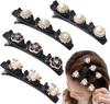 BellaStella Korean Style Sparkling Crystal Stone Braided Hair Clip With 3 Small Pearl Black Flower Hair Clip For Girls & Women Pack Of 4 Pcs