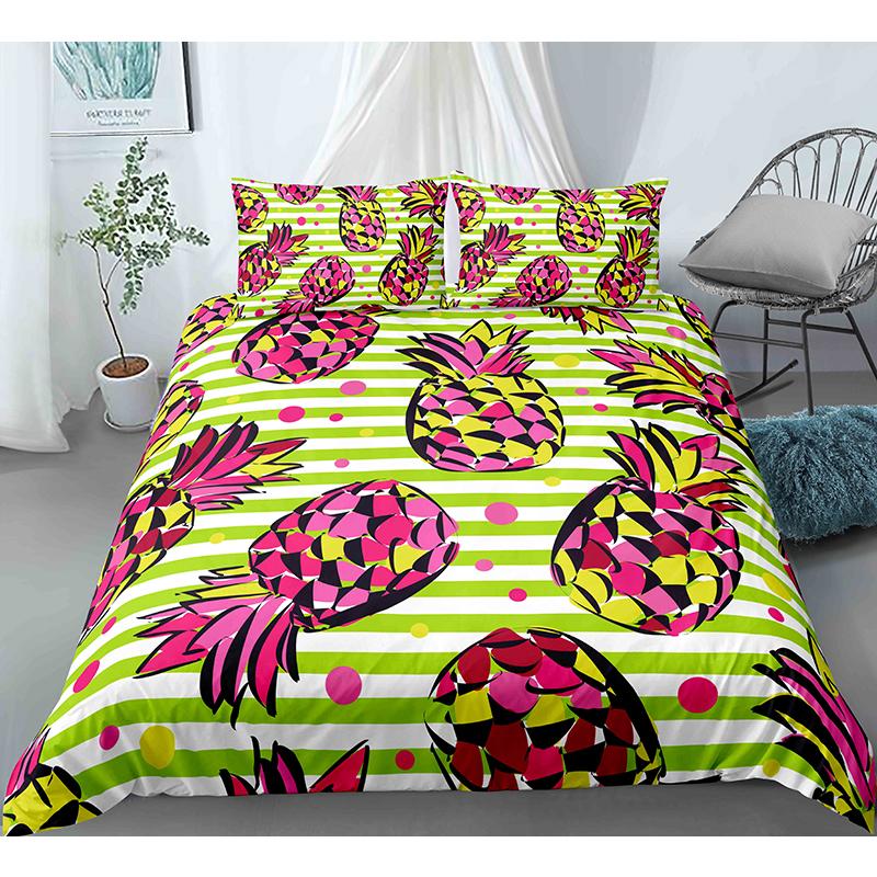 Fruit Pineapple Queen King Duvet Cover 3D Yellow Tropical Fruit Bedding Set Plants Comforter Cover 2/3pcs Polyester Quilt Cover