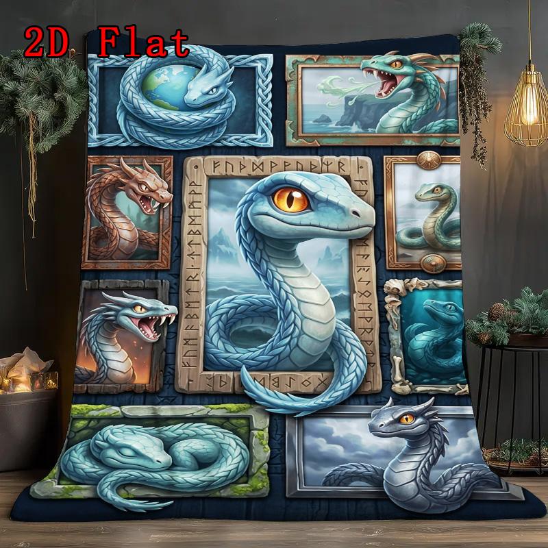 Mythical Serpent Compilation 2D Flat Pattern Flannel Blanket, High Quality All Seasons, Home Decor, Warmth and Comfort, Perfect for Christmas Gifts.