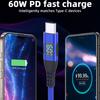 1m USB-C To USB-C Cable Digital Display 3A/20V 60W Fast Charging Braided Data Cord for Smartphones Tablets
