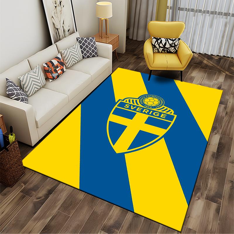 Tappeto con Bandiera Svedese e Design dello Stemma, Tappetino a Strisce Gialle e Blu Adatto all'uso come antiscivolo per soggiorno, camera da letto, divani