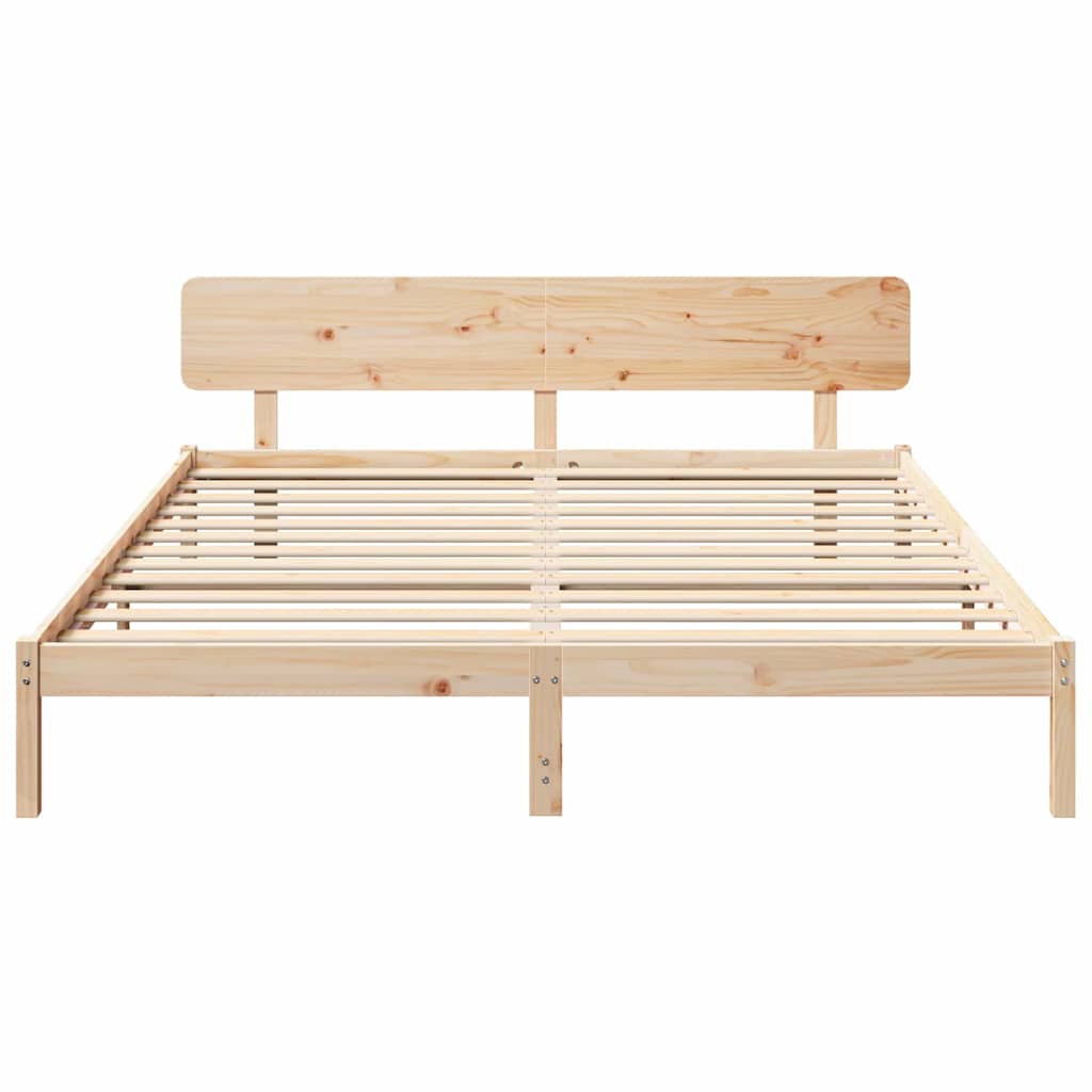Natural Wooden Bed Frame with Headboard 180 X 200 Cm Solid Pine Wood
