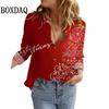 Women's Blouses Christmas 3D Printed Shirts Autumn Winter Fashion Long Sleeve Funny Cute Santa Claus Casual Button Tops