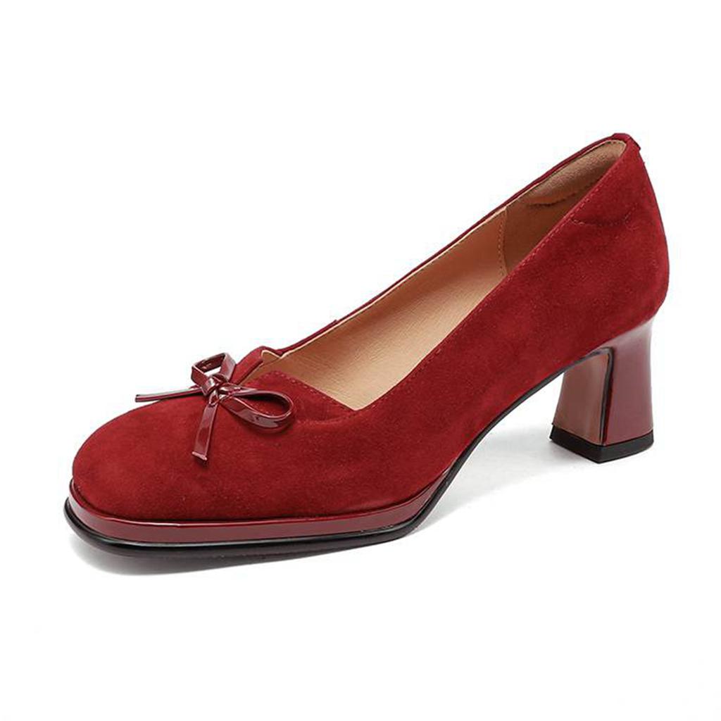 Krazing Pot Suede Round Toe Size 40 High Heels Slip On Platform Butterfly-knot Decoration Casual Autumn Shallow Pumps