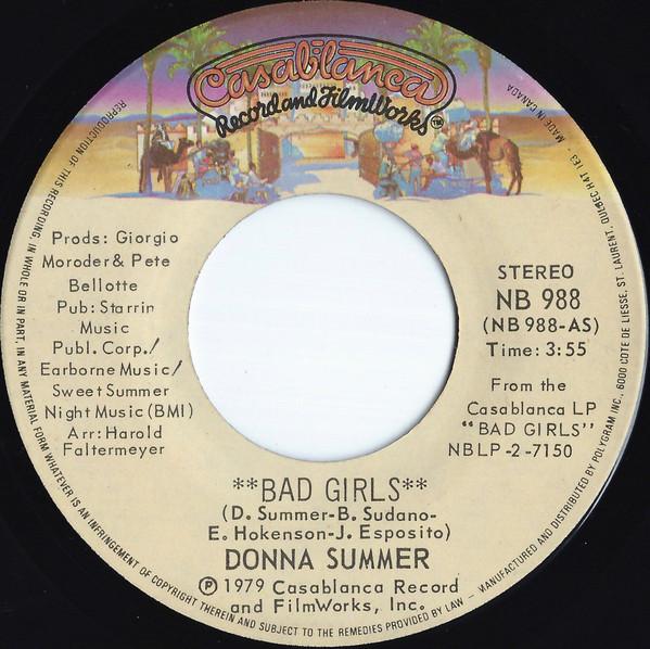 

7inch Record DONNA SUMMER - Bad Girls NB988 Casablanca 1979 Canada Soul/Funk Used