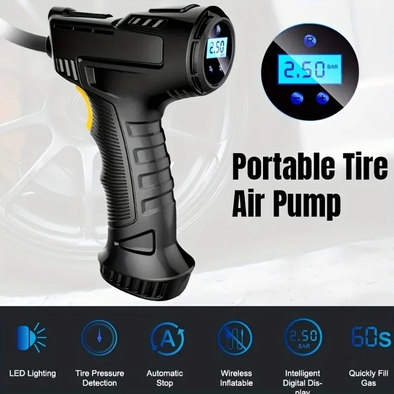Portable 120W Wireless/Wired Digital Air Compressor – Tire & Ball Inflator for Car, Bicycle & More with Emergency Use