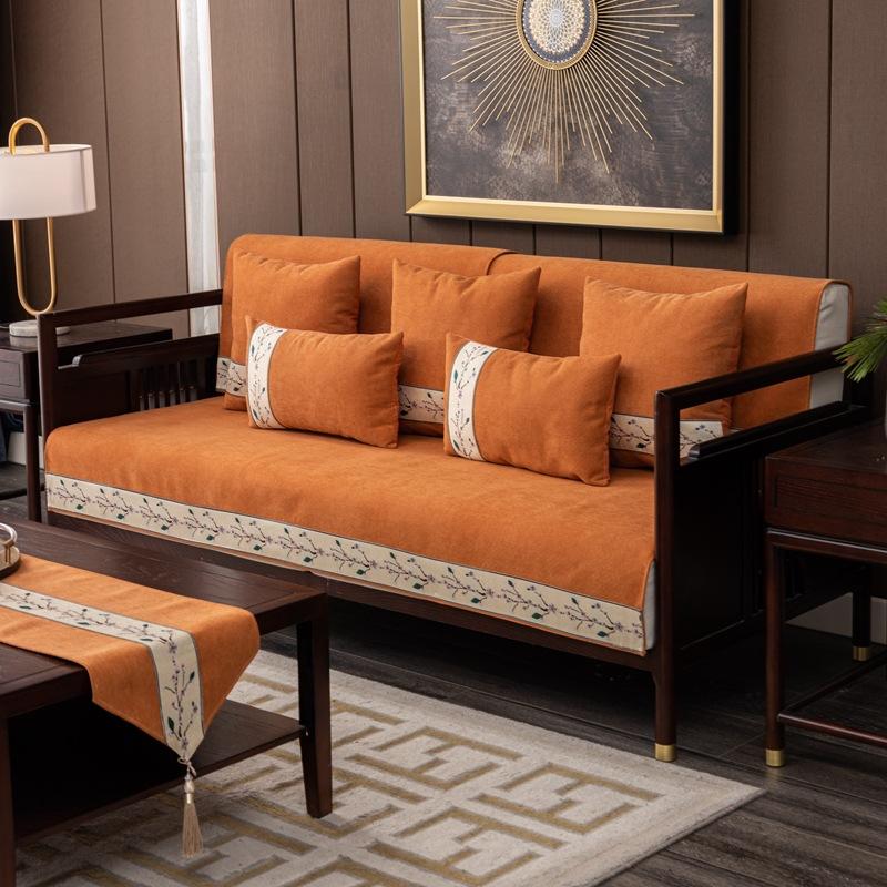 

Новая подушка для дивана в китайском стиле Four Seasons Universal High-End Chenille Non-Slip Подушка для дивана с цветком сливы в китайском стиле 60*60cm оранжевый