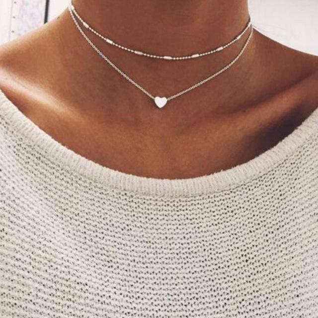 Multilayer Peach Heart Pendant Necklace for Women Hollow Clavicle Chain Valentine's Day Necklaces Girl's Fashion Jewelry
