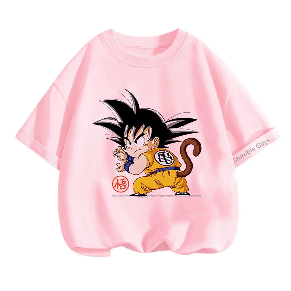 2025 MINISO Summer 4-14 Children  Dragon Ball Z TShirt Son Goku Anime Teen Clothes Fashion Casual T-shirt Boy Clothes Girls Kawaii Kids Tops
