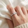 S925 Sterling Silver Four-Leaf Clover Adjustable Ring with Gradient Diamond Accents