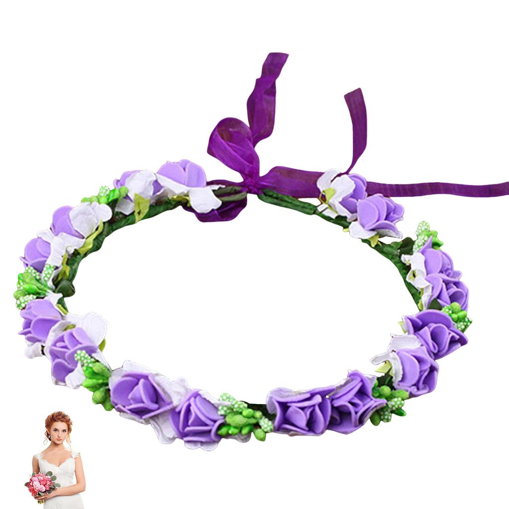 Women Garland Flower Hairband Simulated Fabric Flower and Leaf Wreath for Women Party Hairstyle Making