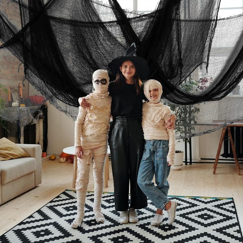 Black Halloween Gauze Creepy Cloths Giant Spider Web For Halloween Party Home Scene Decor Horror House Horror Props 76X198cm