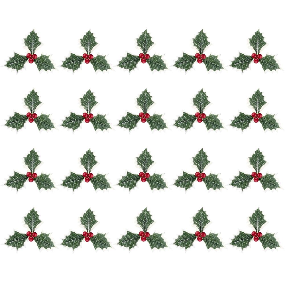 

20pcs Holly Berry Stems with Leaves Artificial Holly Leaves and Berries for Christmas Arrangement Craft Wedding Party Home Decor