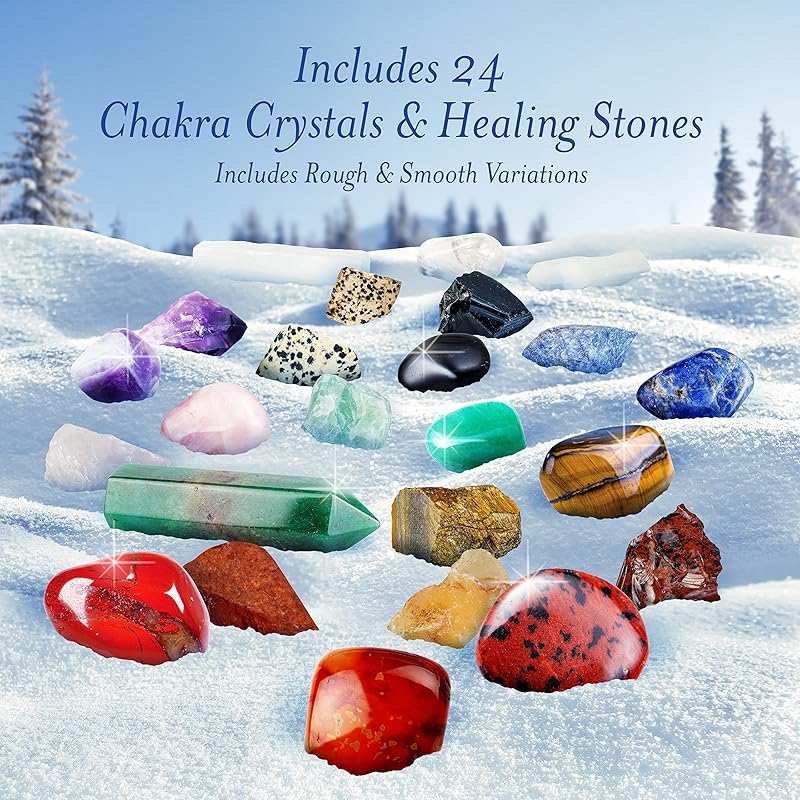 Elementao Advent Calendar 2023 - Crystals and Healing Stones - Christmas Countdown with 24 Chakra Stones and Healing Cry