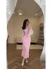 2026 Solid Color Elegant Long Sleeve Bodycon Dress - Waist-Hugging, Ruched, Sexy, High-End