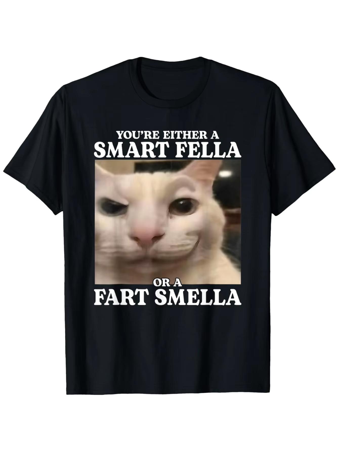 YouRe Either A Smart Fella or A Fart Smella Funny Cat Meme TShirt Men and Women Outdoor ShortSleeved TShirts 4XL