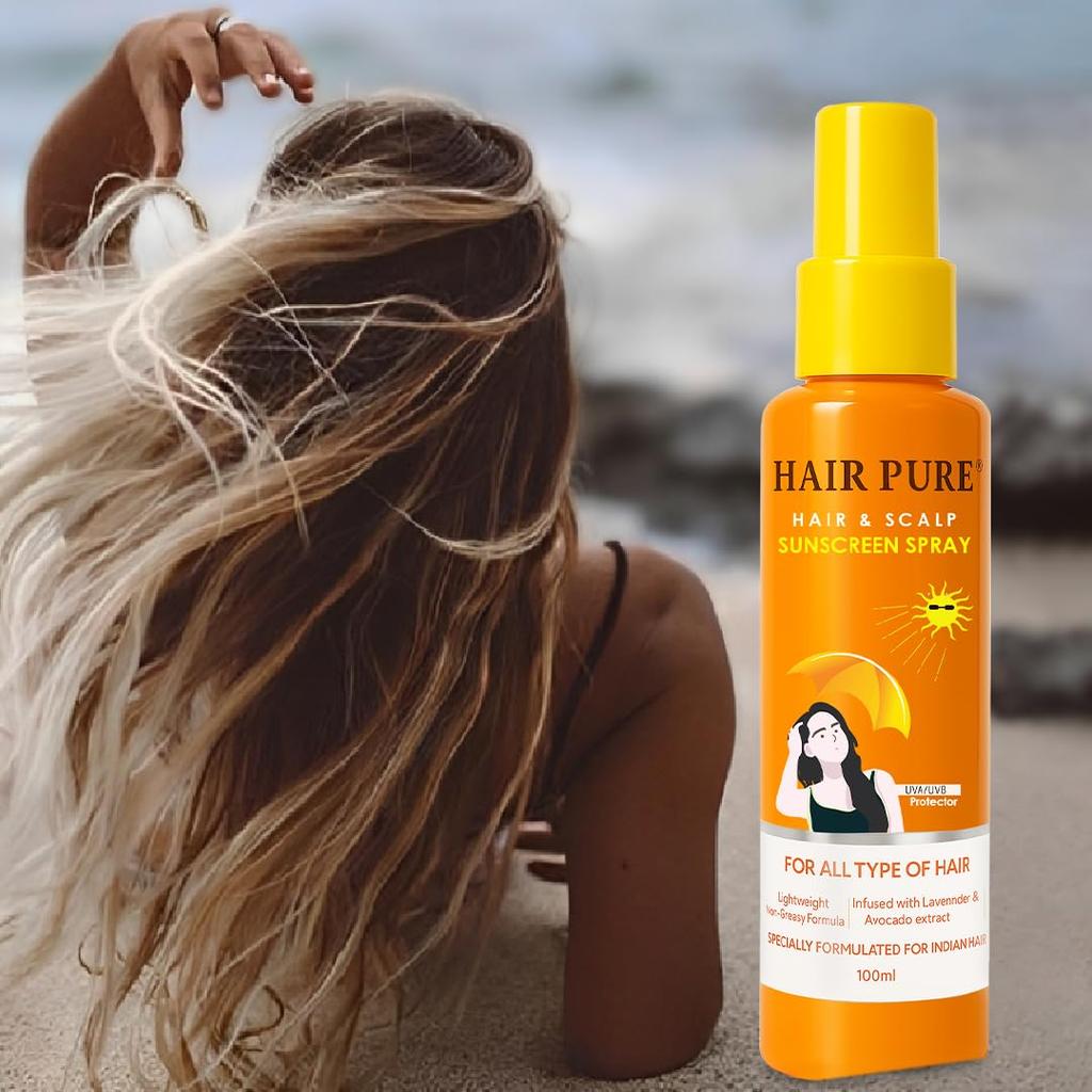 Hair Pure Hair & Scalp Sunscreen Spray for Women & Men - UVA/UVB Protection for All Hair Types - Lightweight, Non-Greasy Formula with Lavender & Avo